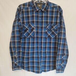 REI Western Snap Shirt XL Blue Plaid Organic Cotton Button-Up‎ Outdoor Hiking